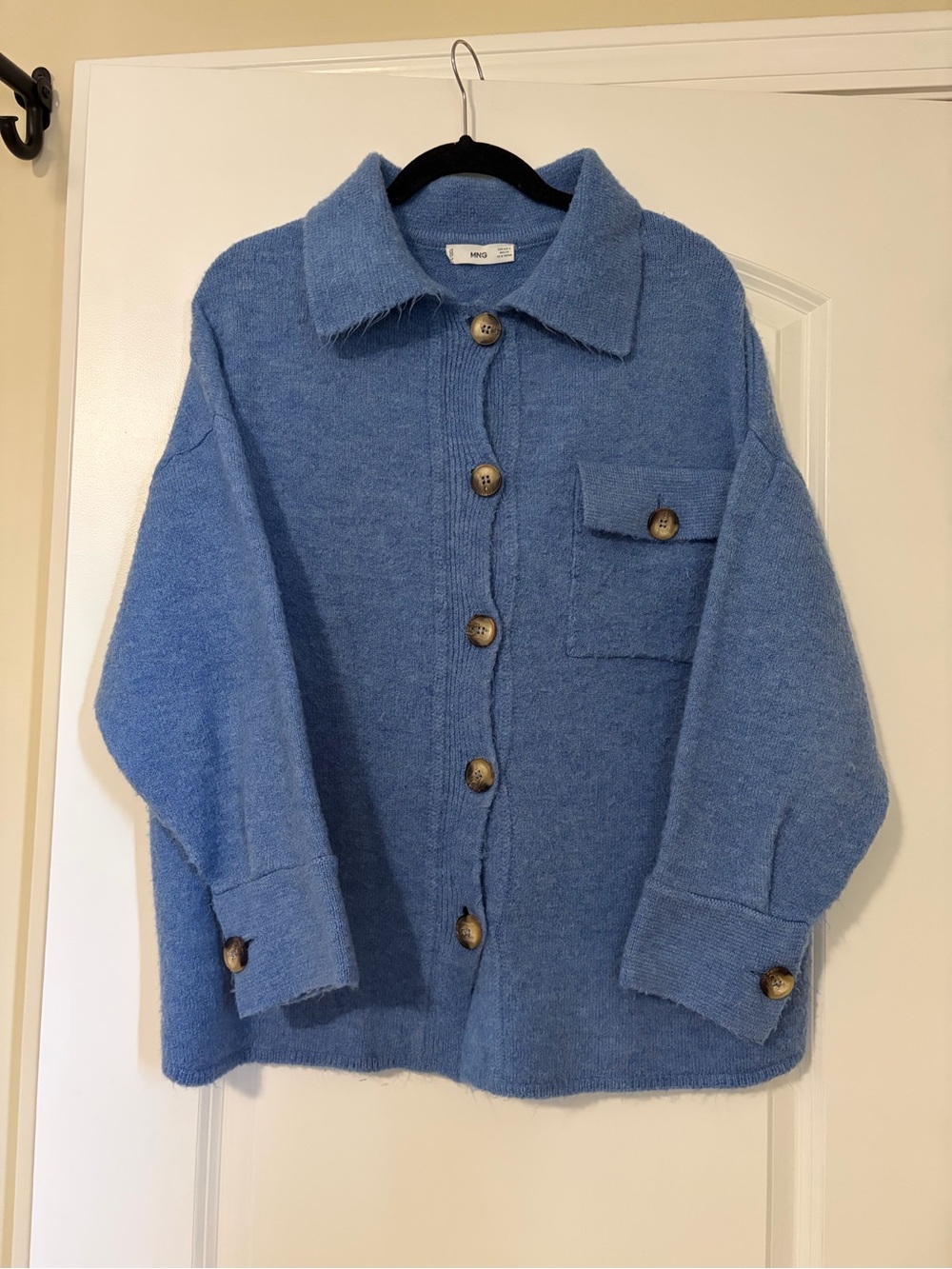 Mango Oversized Dusty Blue Button-Front Cardigan